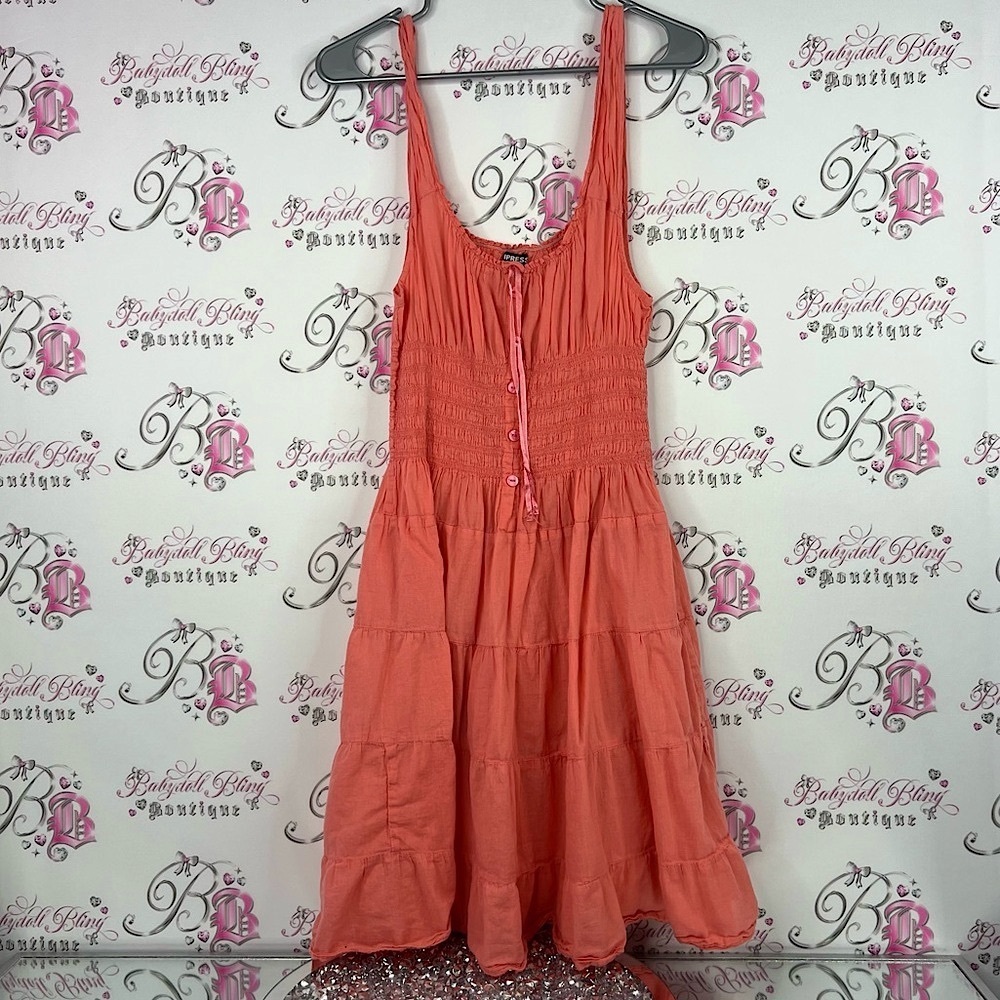 Express dress tiered ruffle milkmaid tie up ribbon strings Coral Ruffled Top